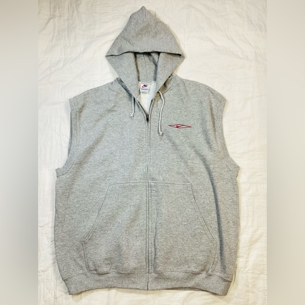 Vtg Nike White Tag USA Sleeveless Zip Hoodie Sweatshirt‎ Large 12-14